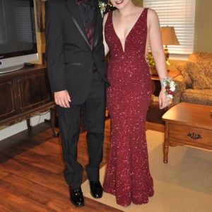 Jovani Red/ Wine Sparkly Prom Dress 45811